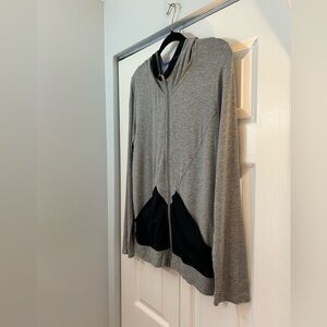 Marika Gray & Black Hooded Zip Up Jacket Women’s Large Athleisure Lightweight